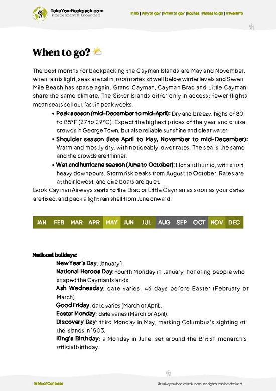 example page 3 from our offline Travel Guide for Cayman Islands